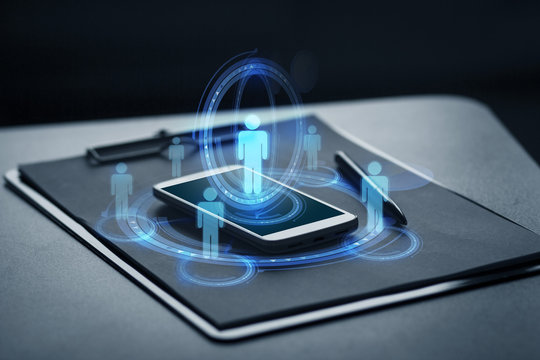 Concept - smartphone, clipboard and pen