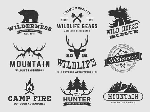 Set of outdoor wilderness adventure and mountain badge logo, emblem logo, label design | Vector illustration resize-able and free font used