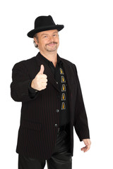 Handsome man doing different expressions in different sets of clothes: thumbs up