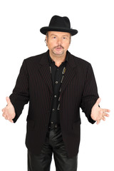 Handsome man doing different expressions in different sets of clothes: surprise