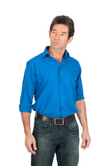 Fototapeta premium Handsome man doing different expressions in different sets of clothes: drunk