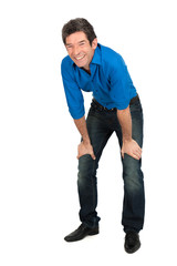 Naklejka premium Handsome man doing different expressions in different sets of clothes: posing
