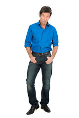 Fototapeta premium Handsome man doing different expressions in different sets of clothes: posing