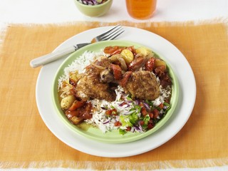 Caribbean chicken with salsa and rice