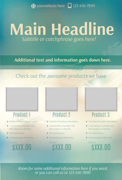 Bright teal and beige product flyer template