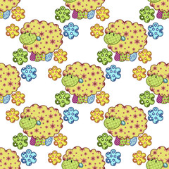 Seamless pattern with colorful sheep
