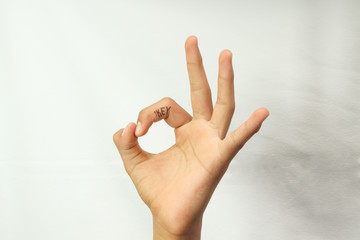 Naklejka premium The sign from fingers of a hand. Okay