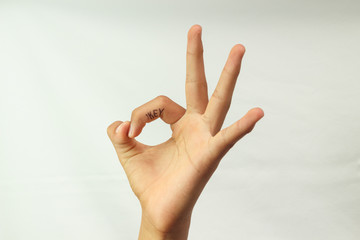 Naklejka premium The sign from fingers of a hand. Okay