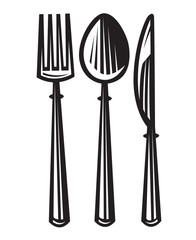 monochrome illustrations set of knife, fork and spoon