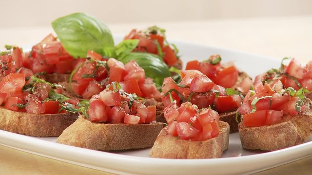 Bruschetta (toasted bread topped with tomatoes, Italy)
