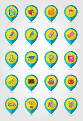 School flat mapping pin icon set