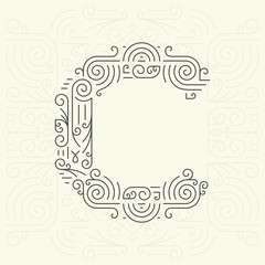Golden Monogram Design element for Labels and Badges. Letter C