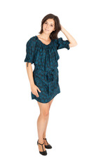 Beautiful woman doing different expressions in different sets of clothes: posing