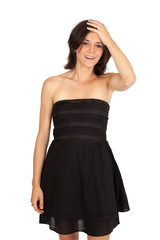 Beautiful woman doing different expressions in different sets of clothes: headache