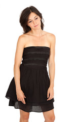 Beautiful woman doing different expressions in different sets of clothes: tired