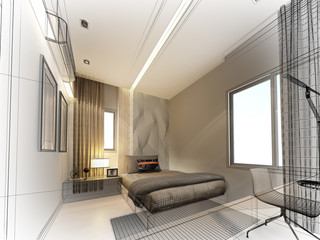 abstract sketch design of interior bedroom