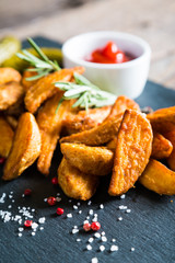 Fried potatoes and ketchup
