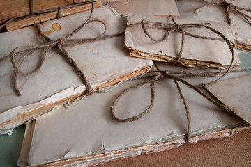 A pile of bundles of old papers