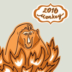 monkey fiery Christmas card design stylization