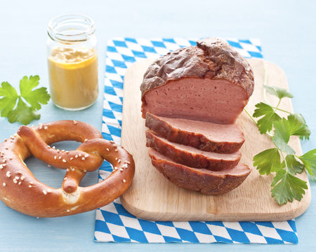 German food: Leberkaese with pretzel