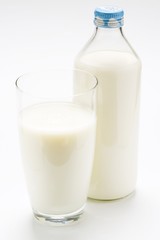 Glass of milk and bottle of milk