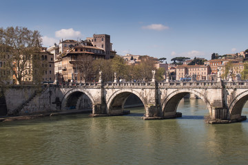 Naklejka premium Bridge across Tiber River, Rome, Italy