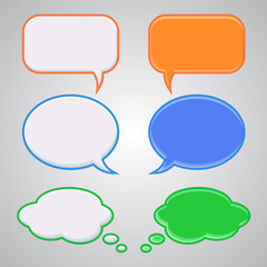 Set of six attractive bubbles comic speech, green, orange, blue,