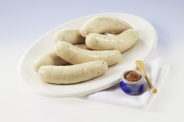 Weisswurst sausages with mustard