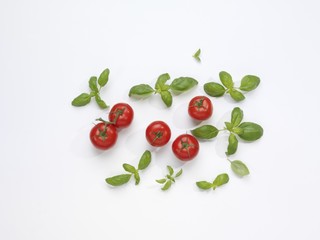 Tomatoes and basil leaves