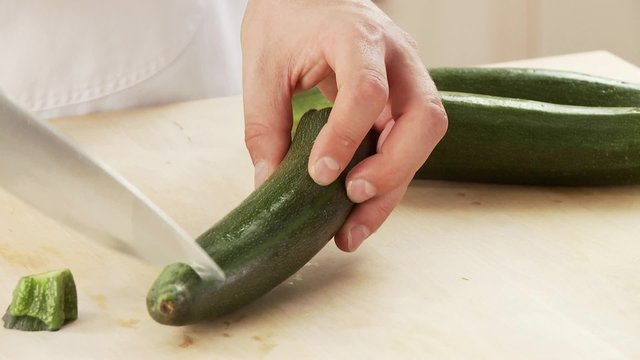 Courgette being diced