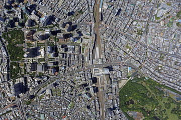 新宿真俯瞰／東京．新宿駅上空の真俯瞰空撮