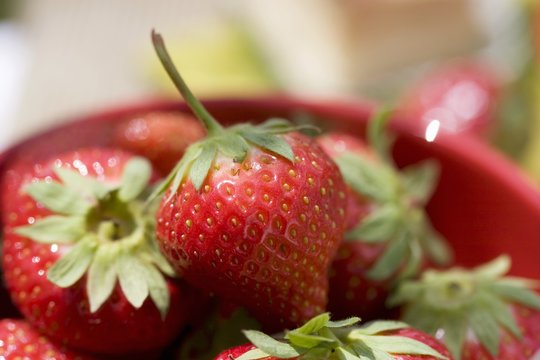 Fresh strawberries in a dish (close-up)