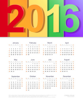 Creative colorful 2016 calendar design