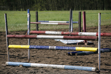 Equitation obstacles and barriers on a training track