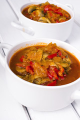 letcho with paprika, zucchini and champignon mushroom
