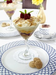 Mango and raspberry trifle with amaretti