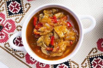 letcho with paprika, zucchini and champignon mushroom