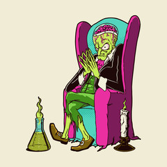 Green Evil Scientist Cartoon Illustration