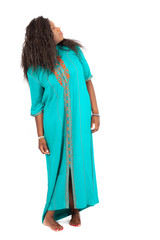 Beautiful woman doing different expressions in different sets of clothes: posing