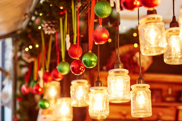 Fototapeta na wymiar Colorful Christmas decorations on a Parisian Christmas market