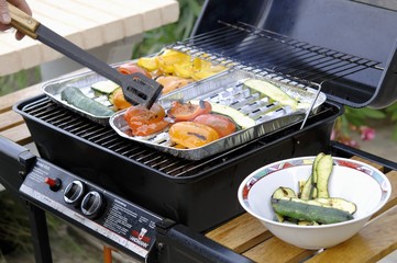 Vegetables on a gas barbecue