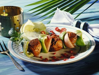 Lamb kebab with minted yoghurt sauce