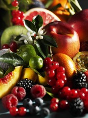 Still life of European and exotic fruit