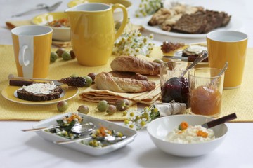 A summery breakfast table for two