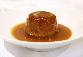 Caramel custard with caramel in a dish