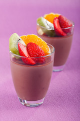 Homemade chocolate mousse with fruits