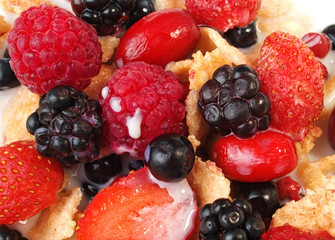 Cereal breakfast with strawberries