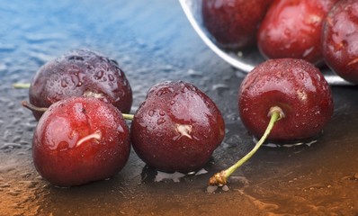 Cherries with drops of water