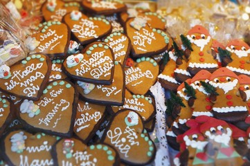 Assorted Lebkuchen (gingerbread) on a Christmas market stall