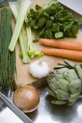 Vegetables for artichoke and watercress soup